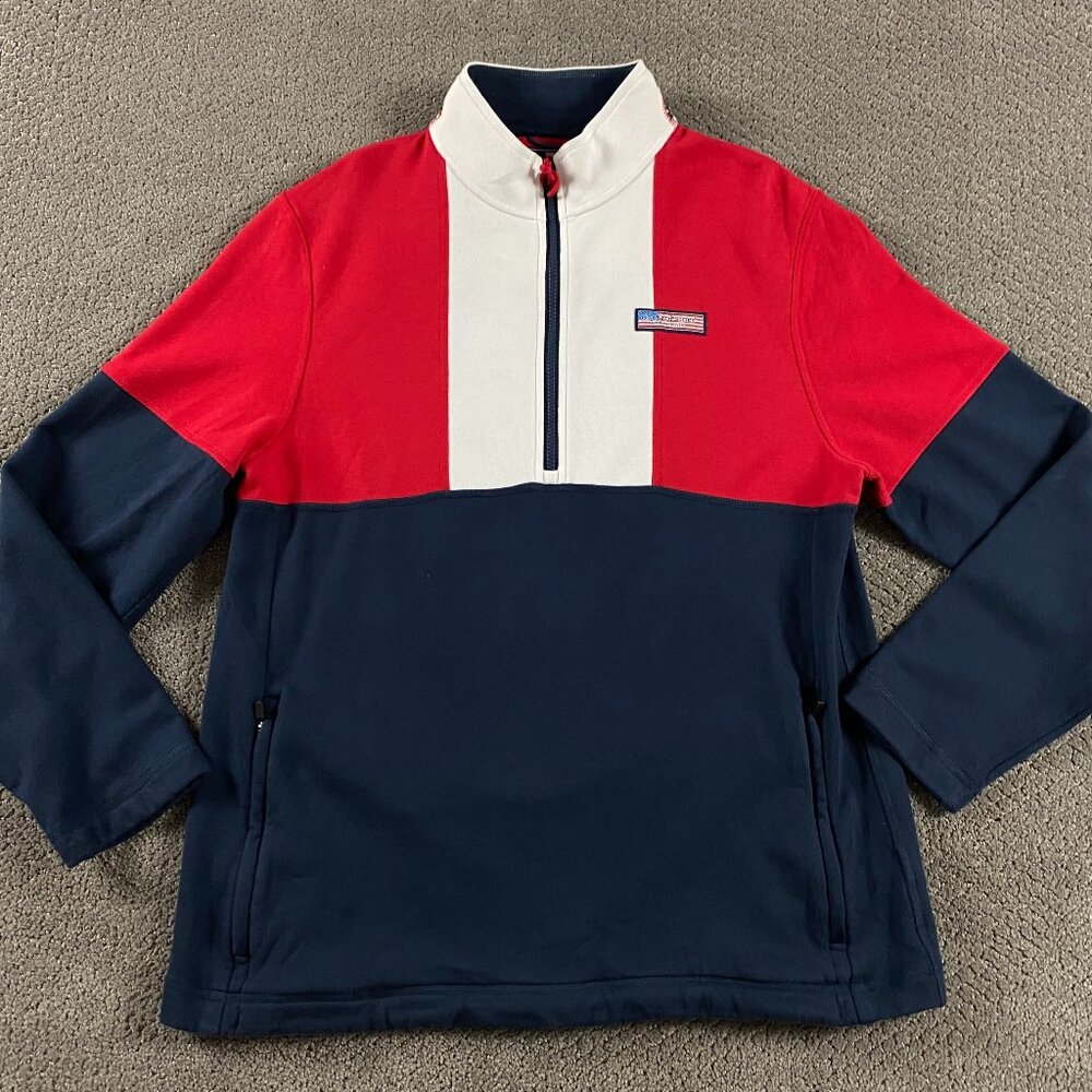Vineyard Vines USA Color Block Mock Neck Pullover 1/2 Zip Sweatshirt Men's Large